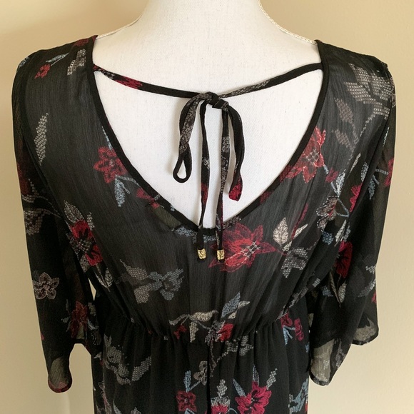 EUC Charming Charlie Black Maxi Length Tie-Back Floral Print Dress (Size Large) - Picture 5 of 9